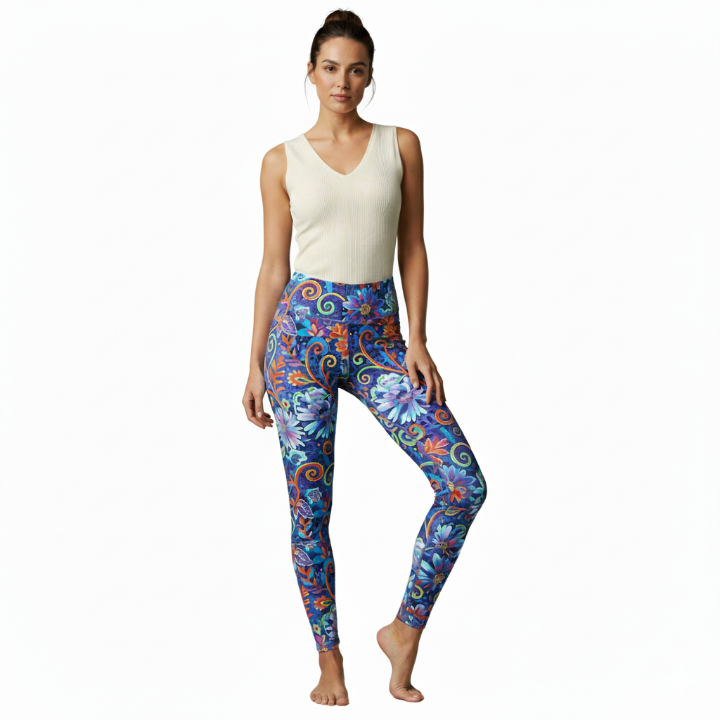 Floral Digital Print Yoga Leggings - High-Waisted, Comfortable Activewear