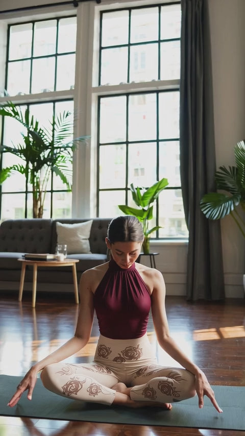 Cream Rose Petal Design Leggings for Women, Yoga Pants, Workout Activewear, Daily Wear