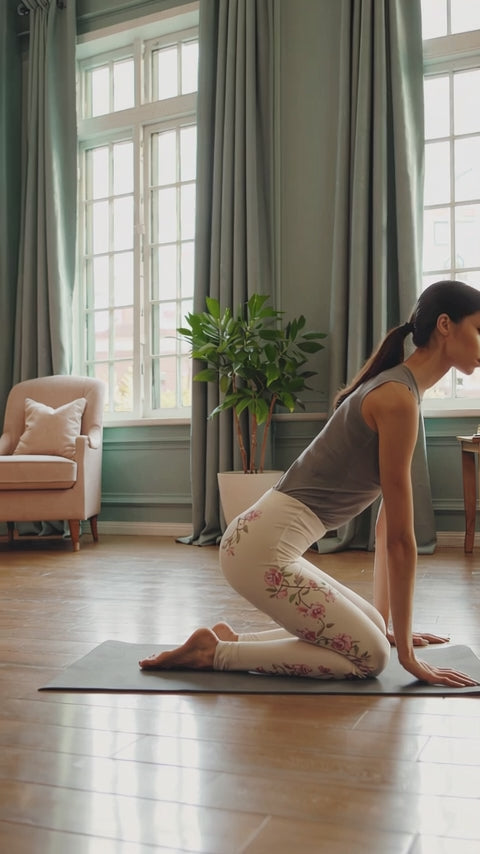 Cream Pink Rose Vine Design Leggings for Women, Yoga Pants, Workout Activewear, Daily Wear